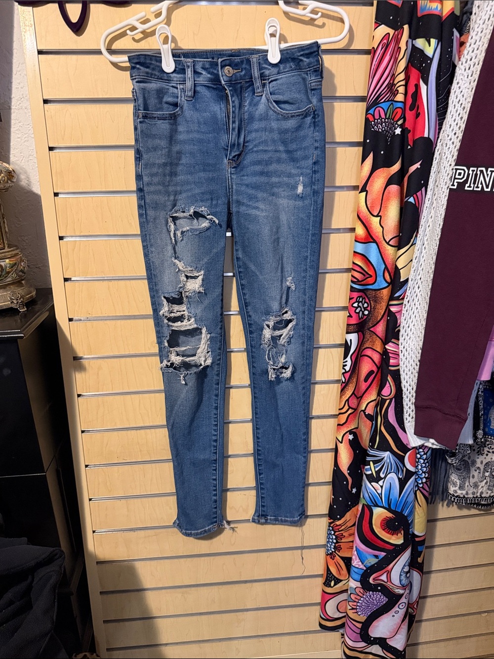 American Eagle Outfitters Blue Ripped Skinny Jeans